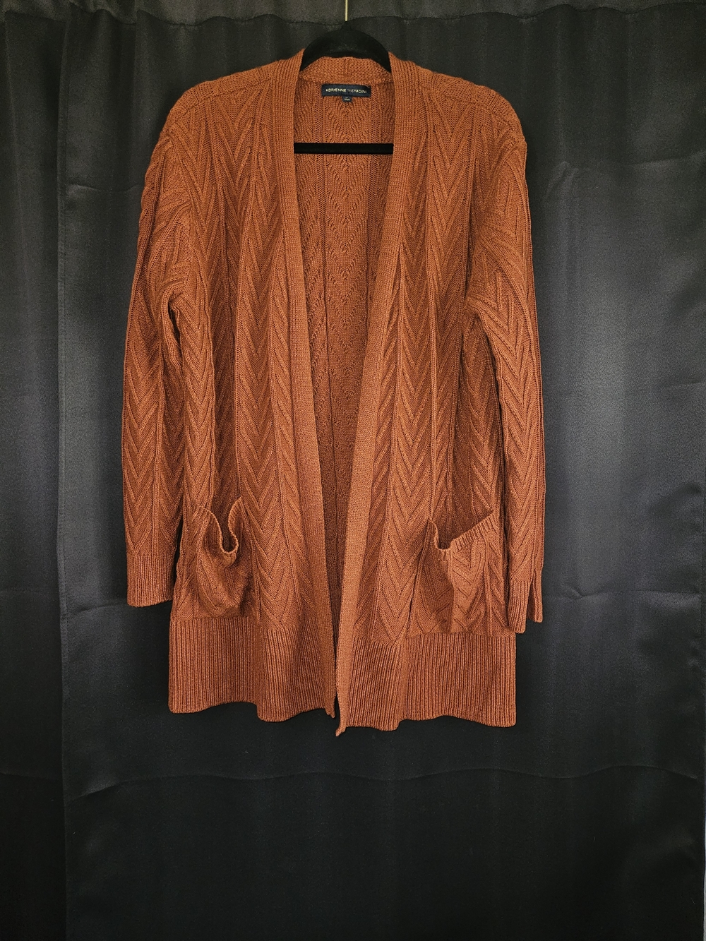 Adrienne Vittadini Chevron Cable Knit Cardigan XL Rust Burnt Orange Tunic